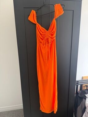 Orange Ruched Tie-Front Midi Dress Swim Cover up